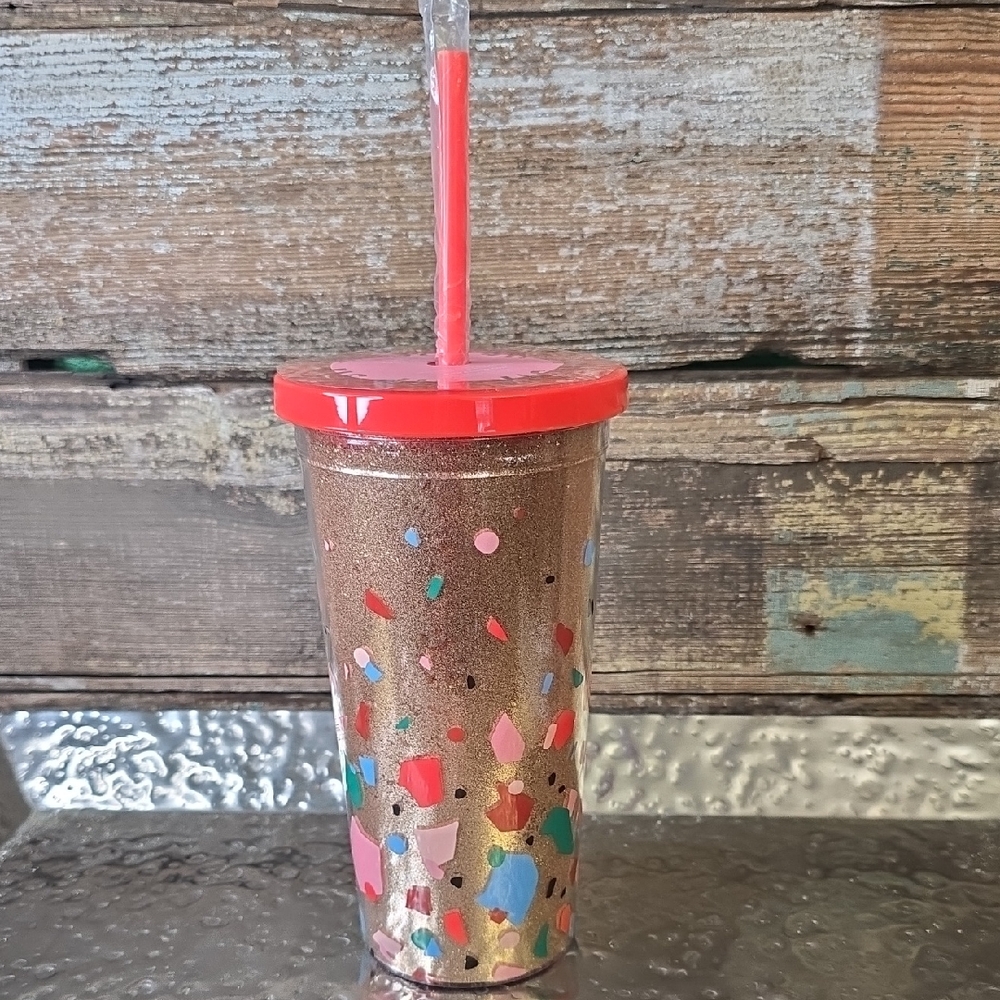 ban.do Deluxe Pink Glitter Tumbler with Straw, NWT